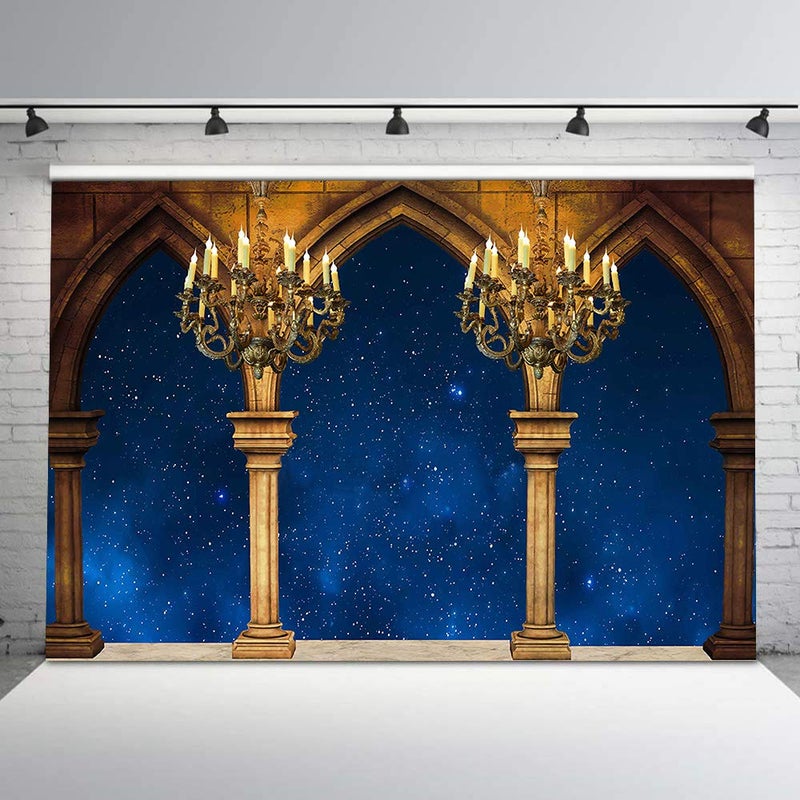 VIDMOT Medieval Palace Pillar Backdrop for Photography 7x5ft Princess Bell and Beast Theme Background Photo Backdrop for Birthday Cake Table Decor Banner Photo Booth Studio Props ZYVV0437 - Image 5